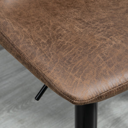Rafava Faux Leather Brown Adjustable Breakfast Bar Chairs Set Of 2 With Upholstered Seats