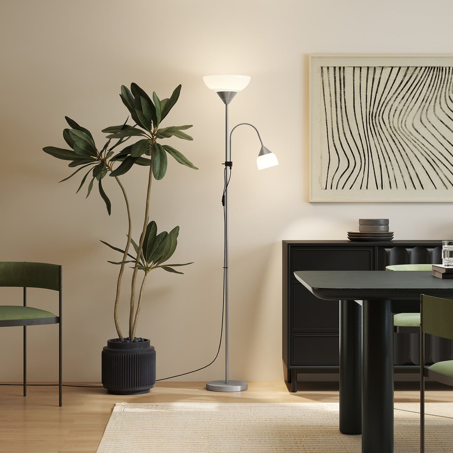 Vina Metal Silver LED Floor Lamp 180 cm With Mother And Child Uplighter