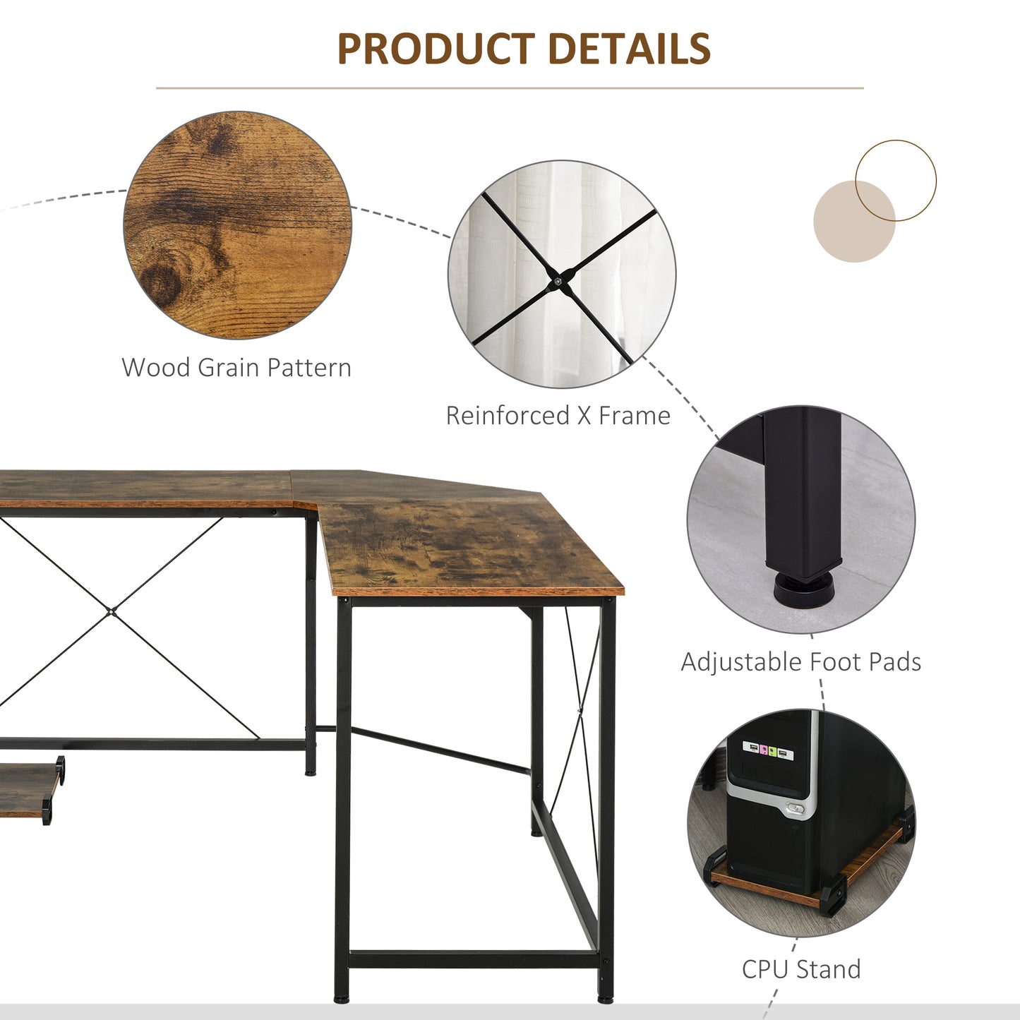 Yota 150cm Wooden Rustic Brown L Shaped Gaming Desk