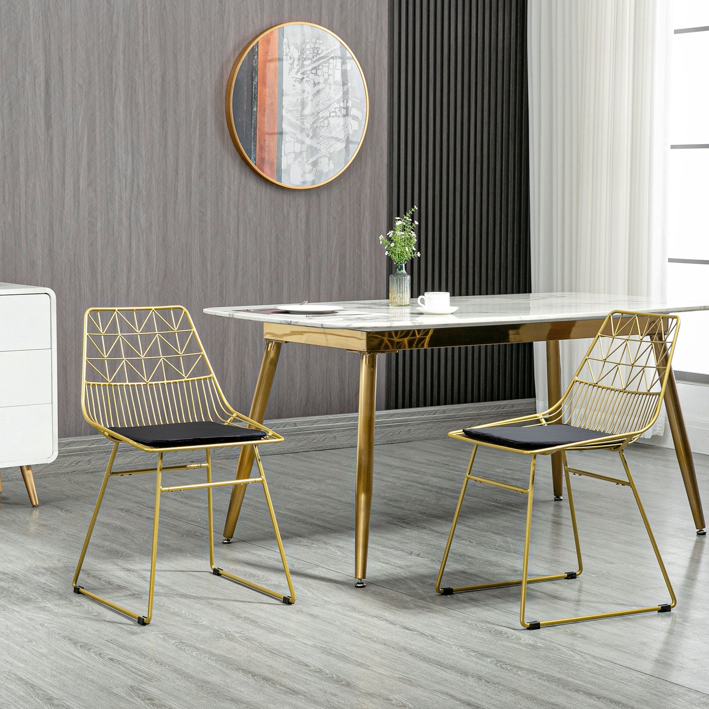 Kalu Metal Gold Wire Dining Chairs Set Of 2 With Removable Velvet Cushion