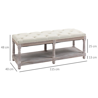 Lono Cream  2 Tier Vintage Style Bed End Bench With Storage Shelf Tufted Diamond