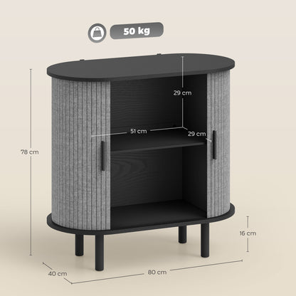 Rafa Vela Grey Tambour Sideboard With Fluted Sliding Doors And Wooden Legs