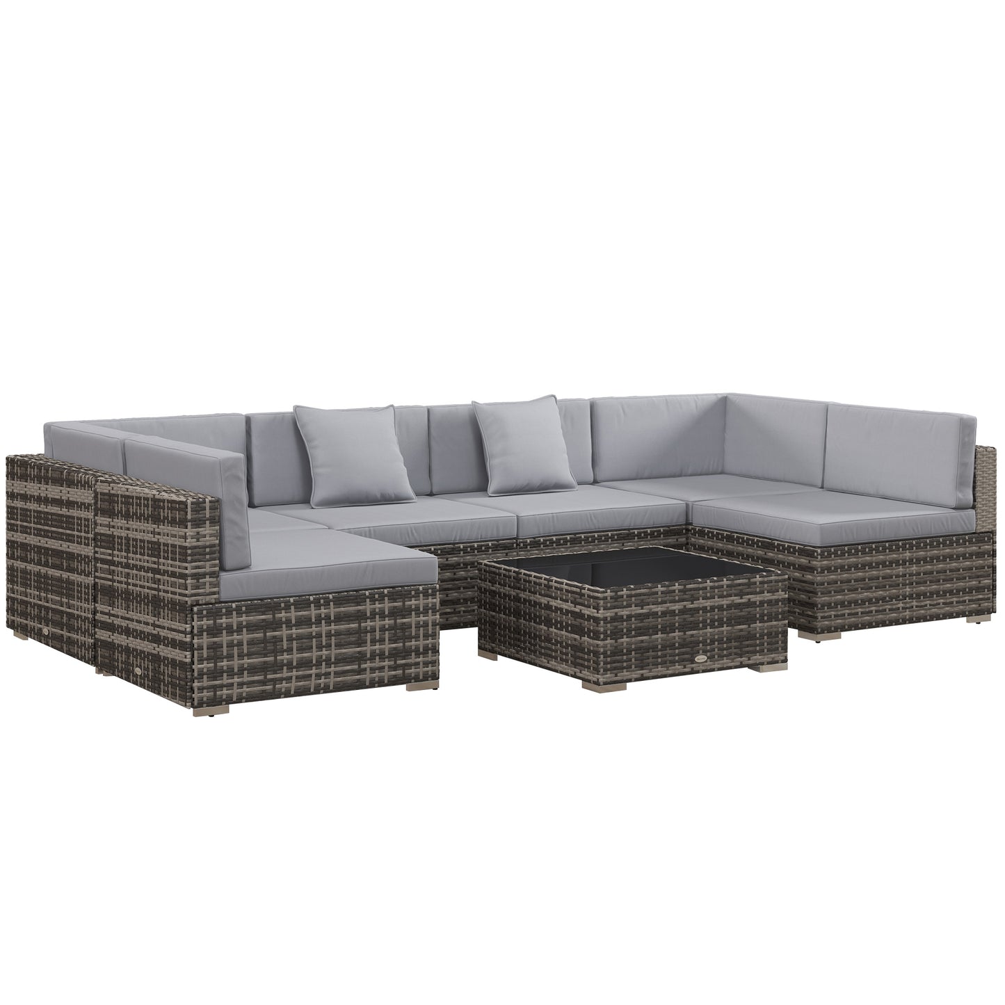 Nalo Elni Grey Rattan  7 Piece Garden Set With Glass Top Table