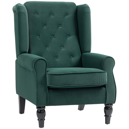 Dona Green Retro Wingback Accent Armchair With Diamond Button Tufted Upholstery