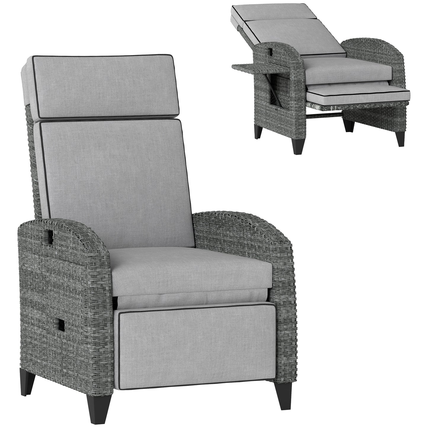 Vike Light Grey Outdoor Recliner Armchair with Side Tray