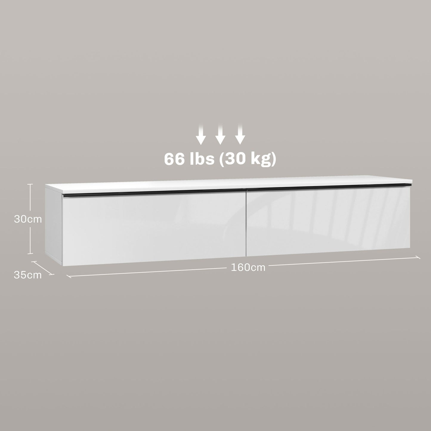 Disa 160cm High Gloss White Floating TV Cabinet For Screens Up To 70 Inches
