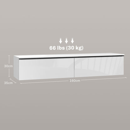 Disa 160cm High Gloss White Floating TV Cabinet For Screens Up To 70 Inches