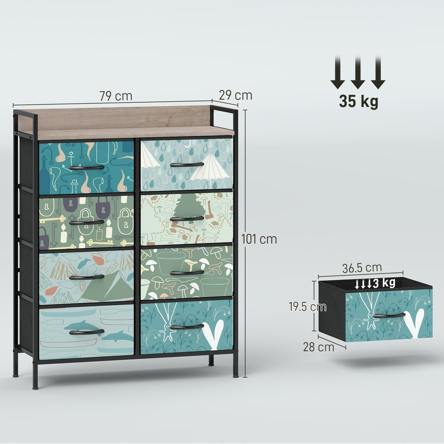 Larala Wooden Blue 8 Drawer Storage Chest