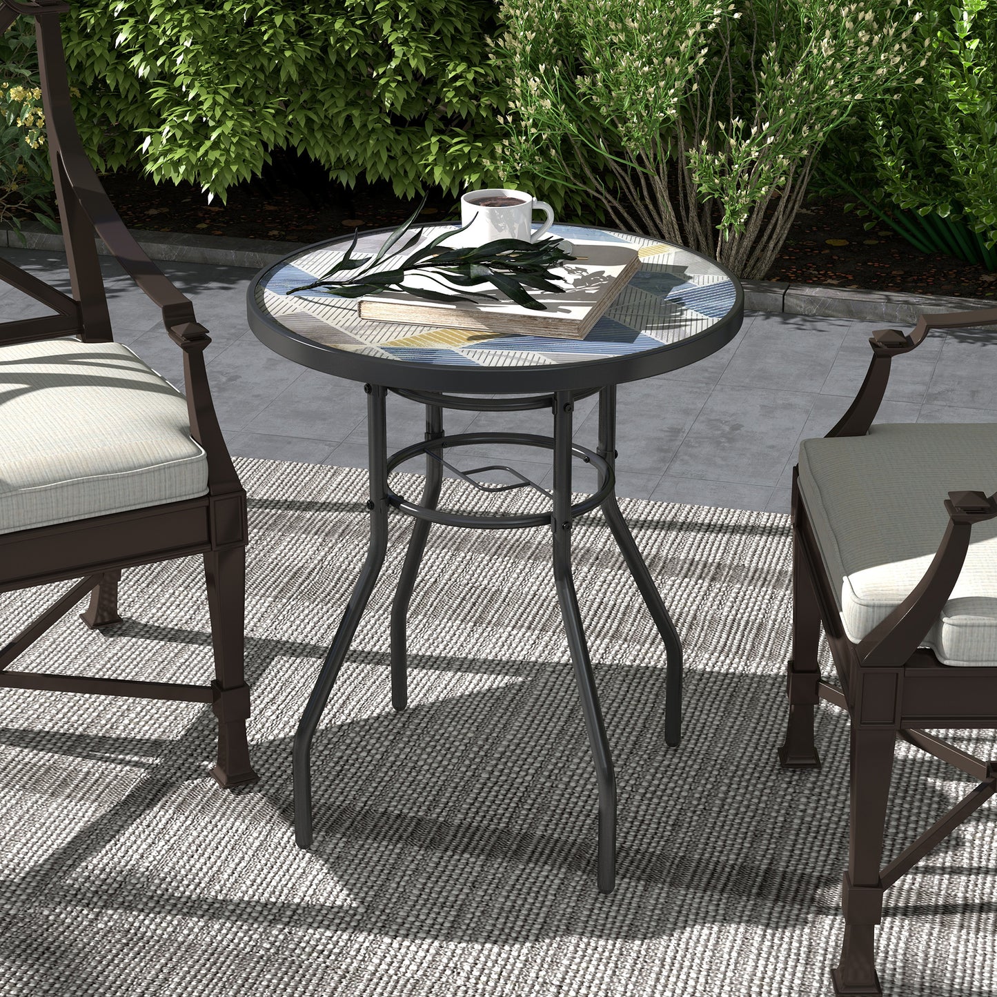 Bahavi Glass Top Multicolour Round Garden Table