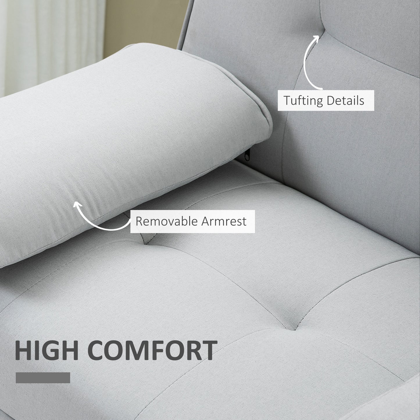 Suma Grey Fabric Click Clack Sofa Bed Tufted Back Removable Arms