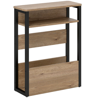 Neleke Metal And Wooden Black And Walnut Industrial Accent Magazine Side Table