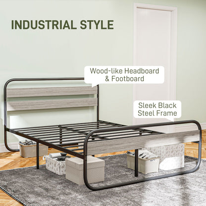 Cozine 4FT6 Grey and Black Metal Industrial Double Platform Bed Frame