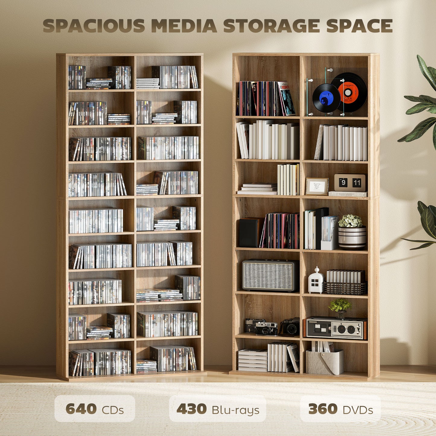 Karave Wood Natural Finish Tall Media Storage Tower With 640 Disc Capacity