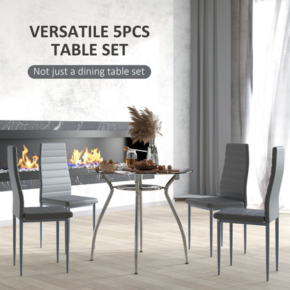 Dinika Metal And Glass Grey 5 Piece Dining Table Set With Padded Chairs