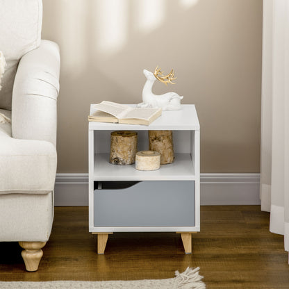 Tavimo Wooden Set Of 2 White And Grey Modern Bedside Tables With Drawer And Shelf