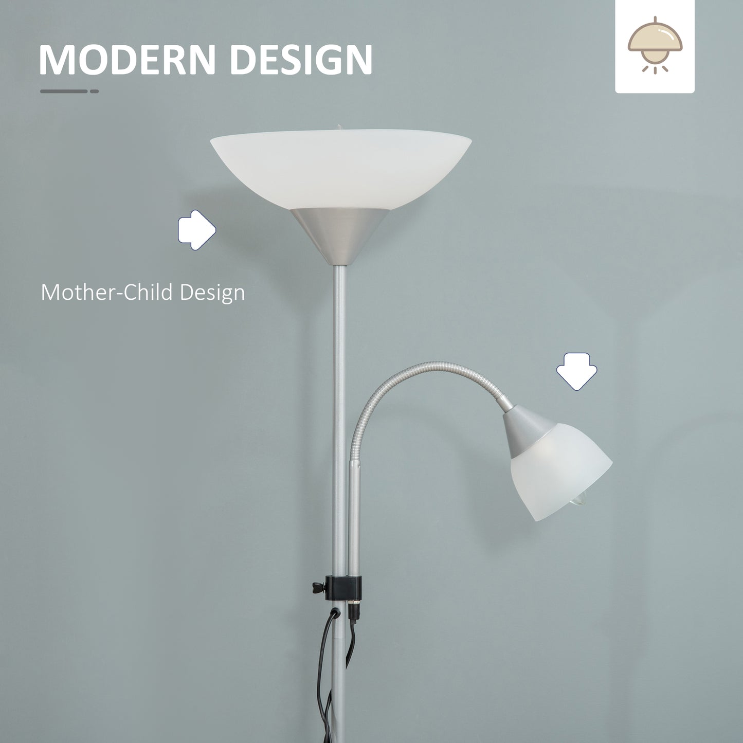 Vina Metal Silver LED Floor Lamp 180 cm With Mother And Child Uplighter