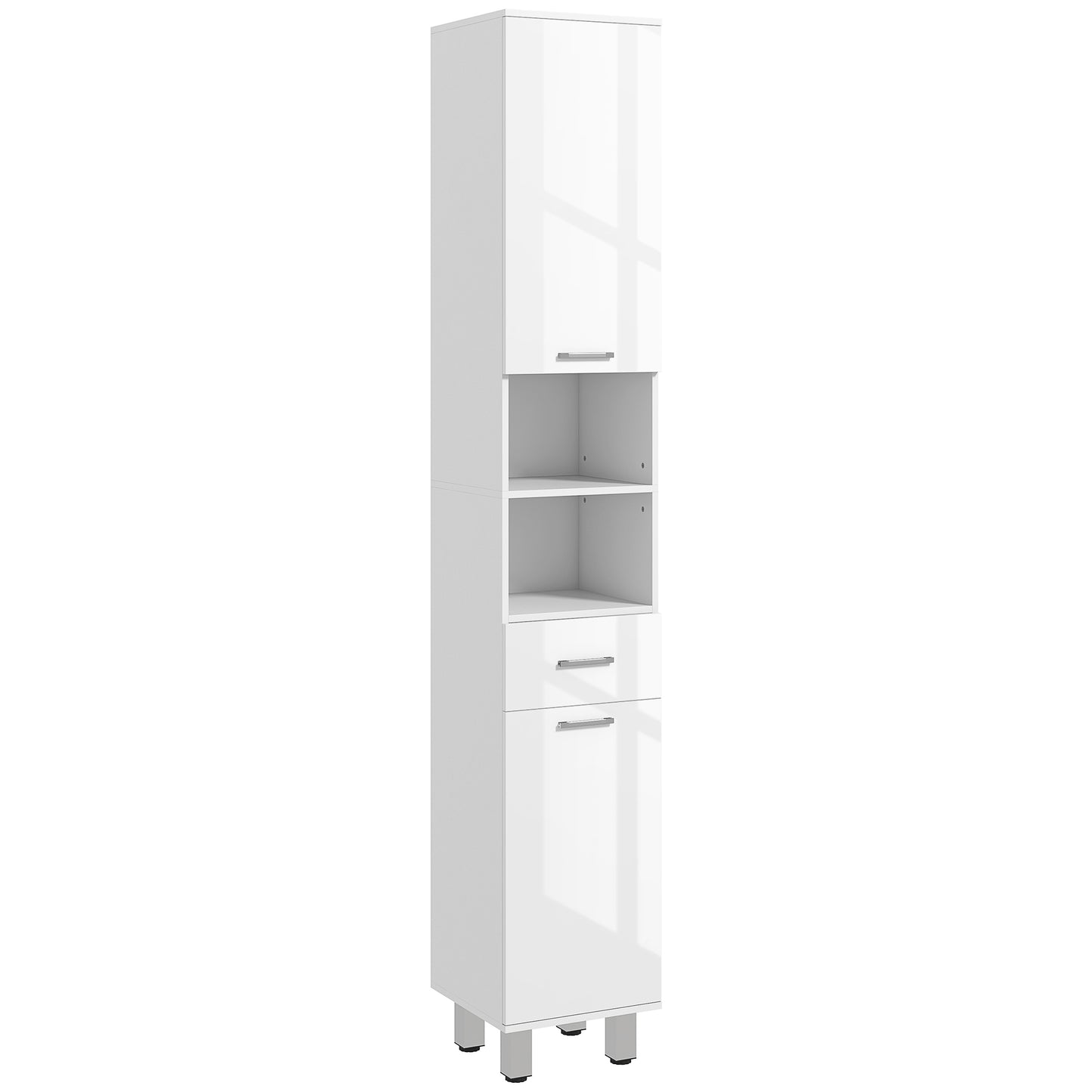 Secoli Tall Slim High Gloss White Storage Cabinet With Drawers Shelves And Double Doors