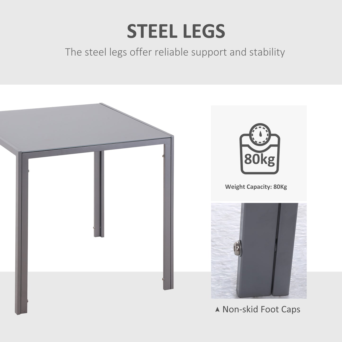 Conona Metal Grey Square Glass Dining Table For 2 To 4 People