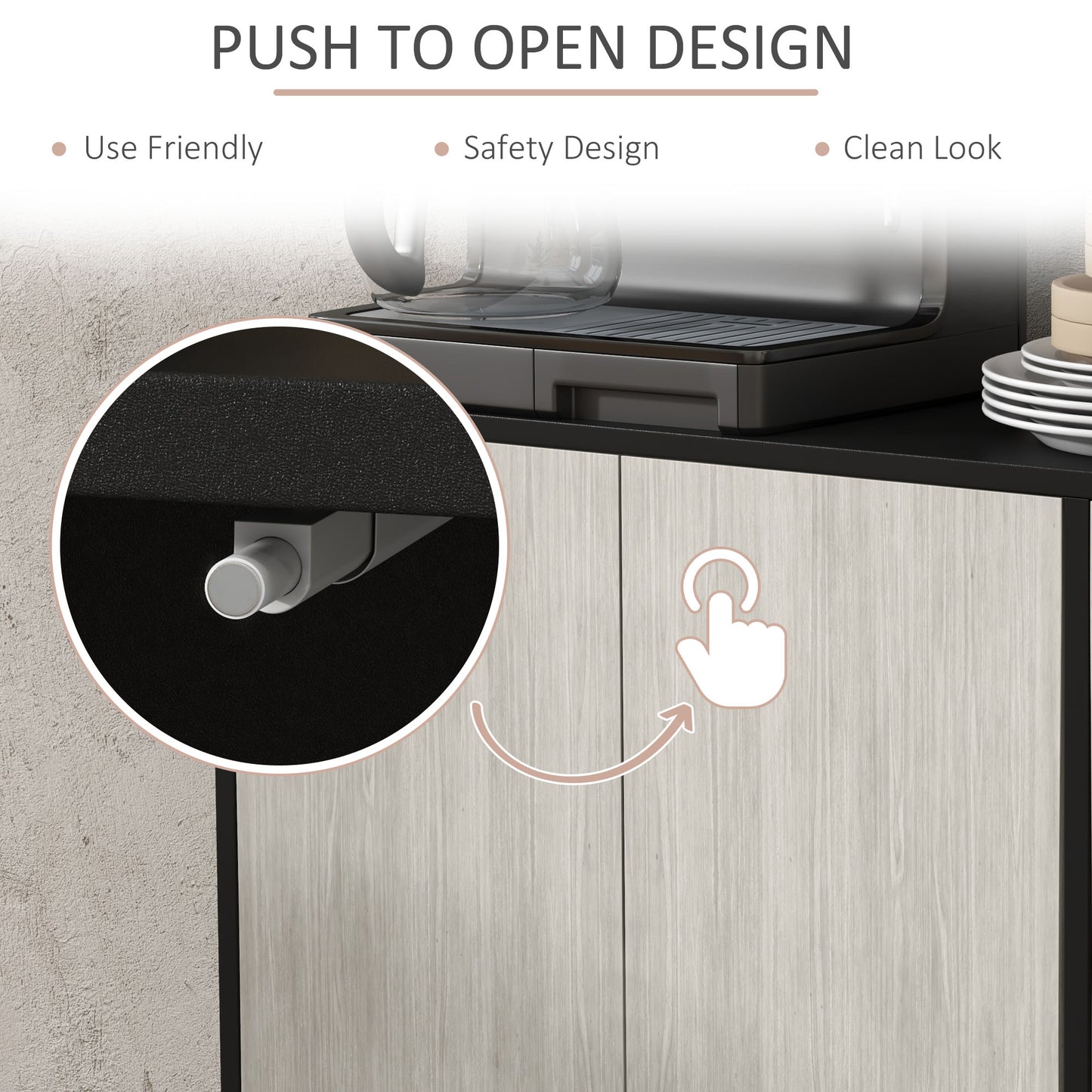 Vepamo Neutral Black and Grey Sideboard 4 Doors 2 Shelves