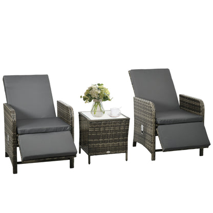 Mazizi Dark Grey Rattan 3 Piece Garden Outdoor Bistro Set With Cushions And Storage Table