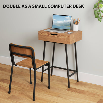 Fino Leri Natural Wood Industrial Vanity Desk With Flip Up Mirror And 6teen Storage Compartments