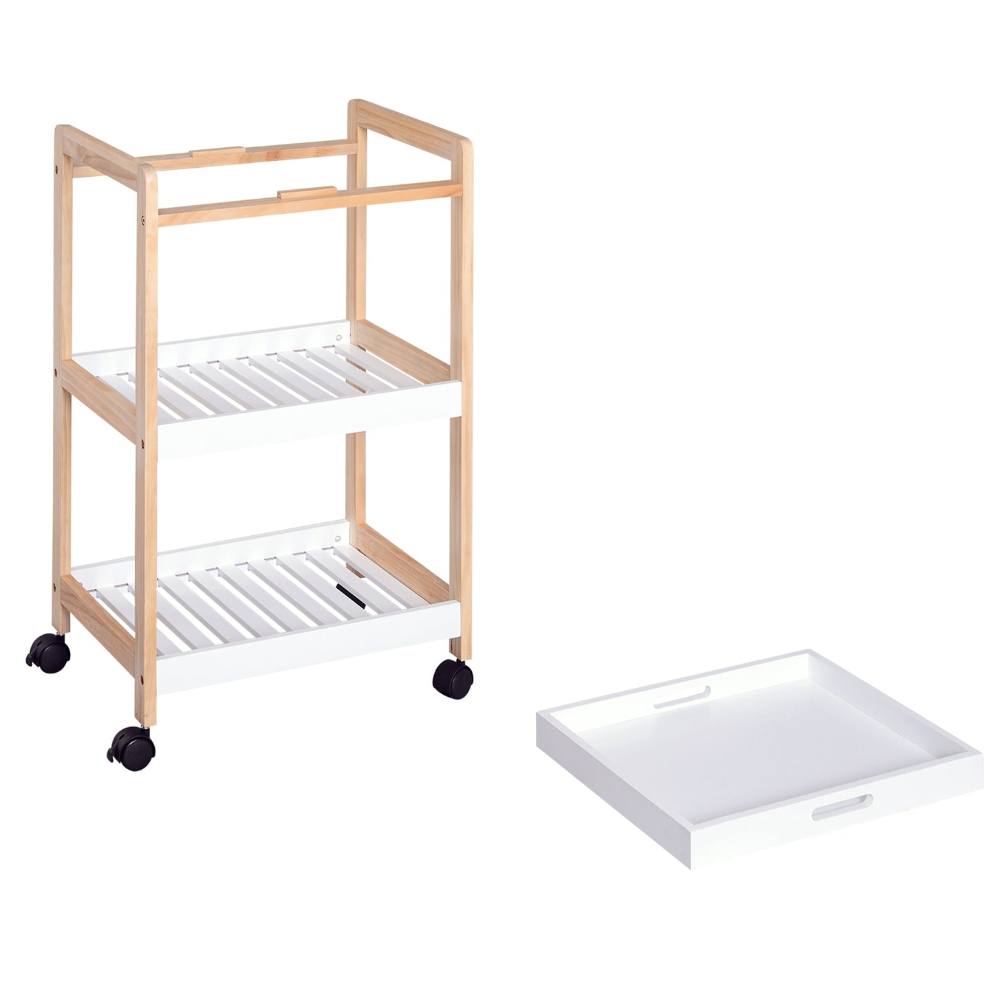 Vesa Wooden White 3 Tier Mobile Kitchen Trolley With Shelves