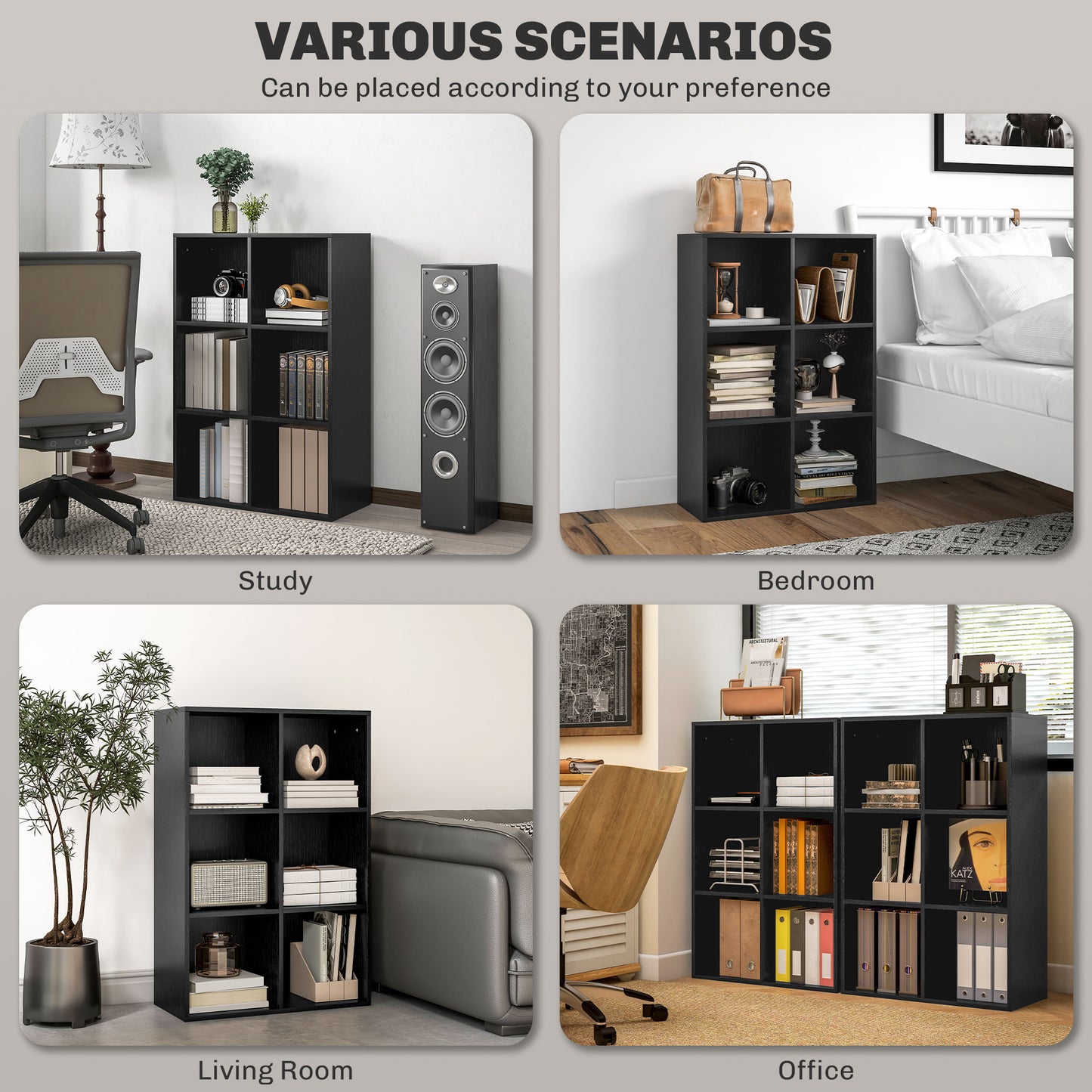 Sasu Wood Black Effect 6 Cube Storage Bookcase