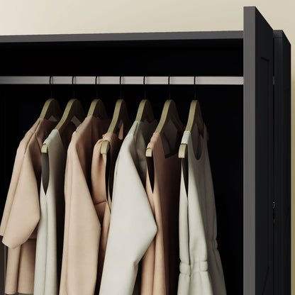 Corarani Wooden Black 2 Door Wardrobe With Hanging Rail Internal Shelving