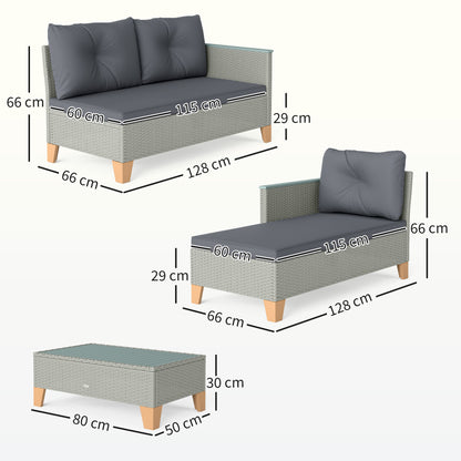 Tozivi Rattan Grey 3 Piece L Shaped Outdoor Conversation Set With Wood Top Table