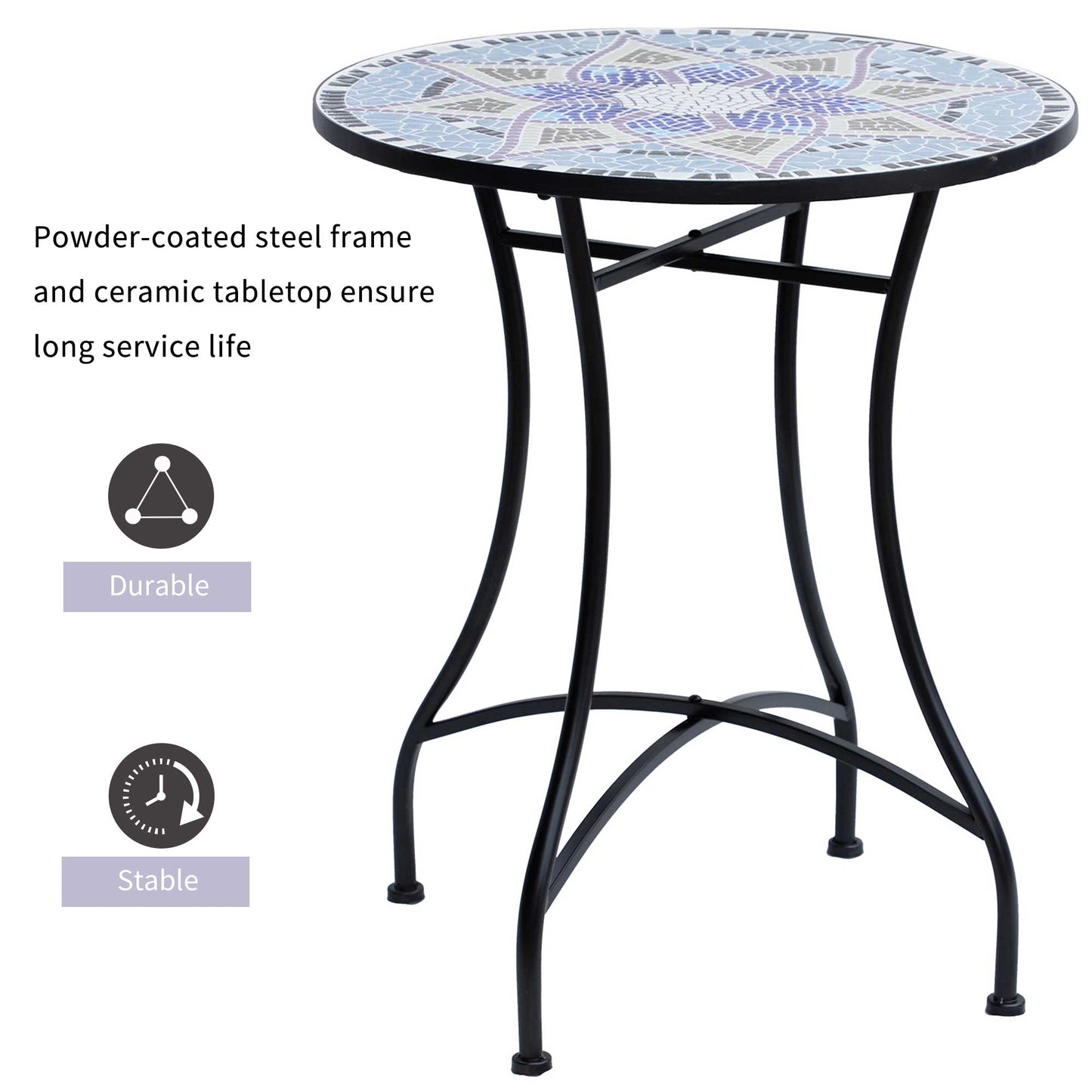 Makema Ceramic Blue And White Round Mosaic Outdoor Bistro Table