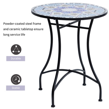 Makema Ceramic Blue And White Round Mosaic Outdoor Bistro Table