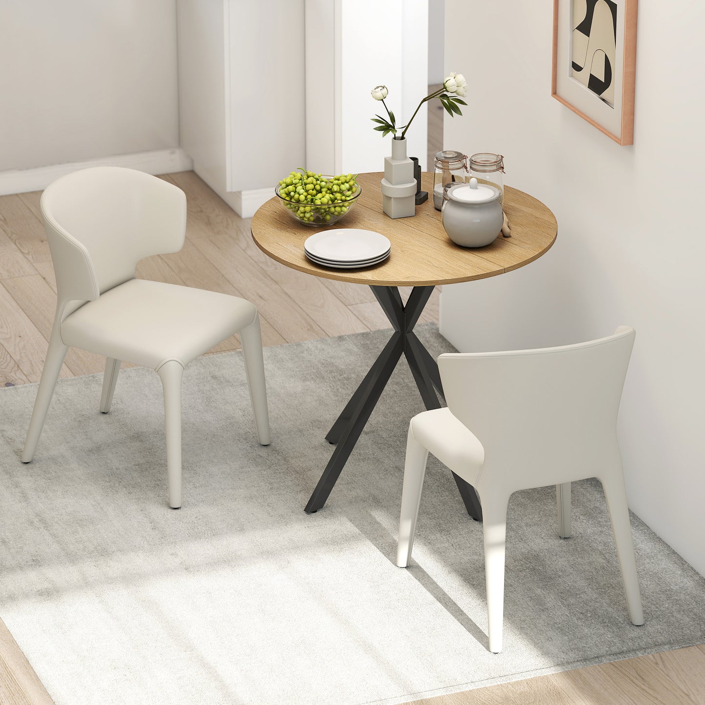 Mihafi Metal And Wood White Oak Finish Industrial Round Dining Table 80cm