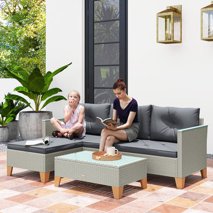 Tozivi Rattan Grey 3 Piece L Shaped Outdoor Conversation Set With Wood Top Table