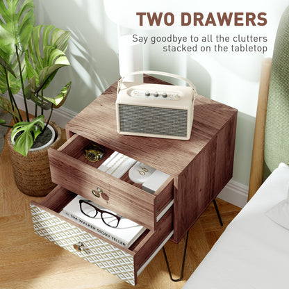 Lofake Scandinavian Brown 2 Drawer Nightstand