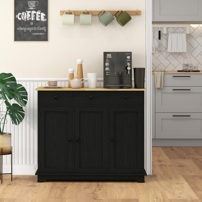 Tohave Black Wood Sideboard Natural Top 3 Doors 3 Drawers 3 Shelves
