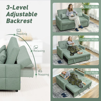 Nenase Mint Green Upholstered 3 Way Convertible 2 Seater Sofa Bed
