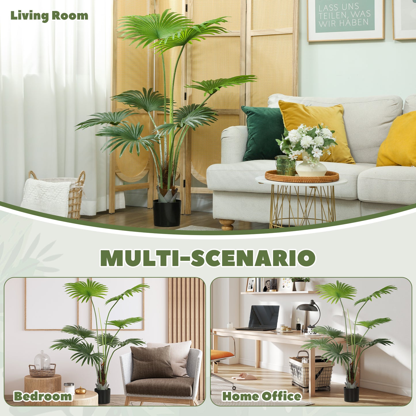 Raravere Tall Artificial Palm Style Tree With Natural Trunk Detail In Pot H8 145cm