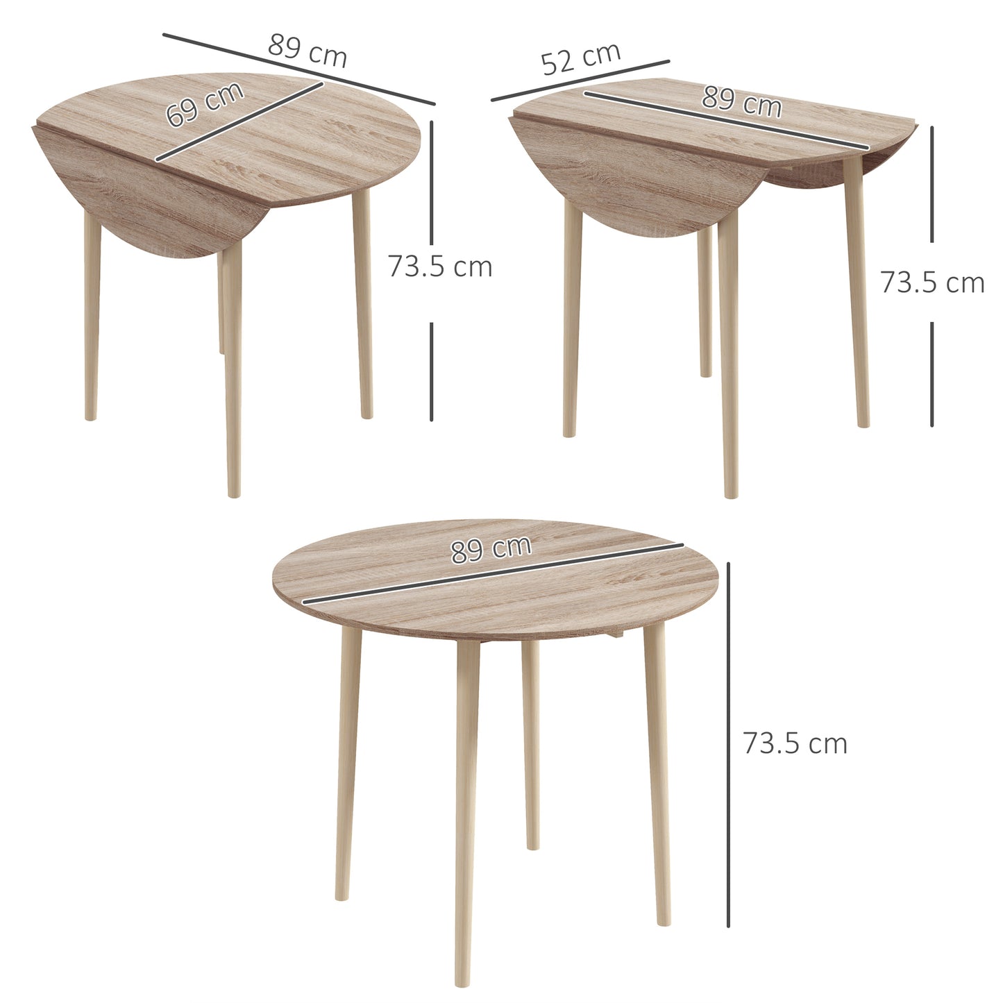 Levadifi Solid Wood Natural Round Folding Dining Table Seating 4 With TaFauxred Legs