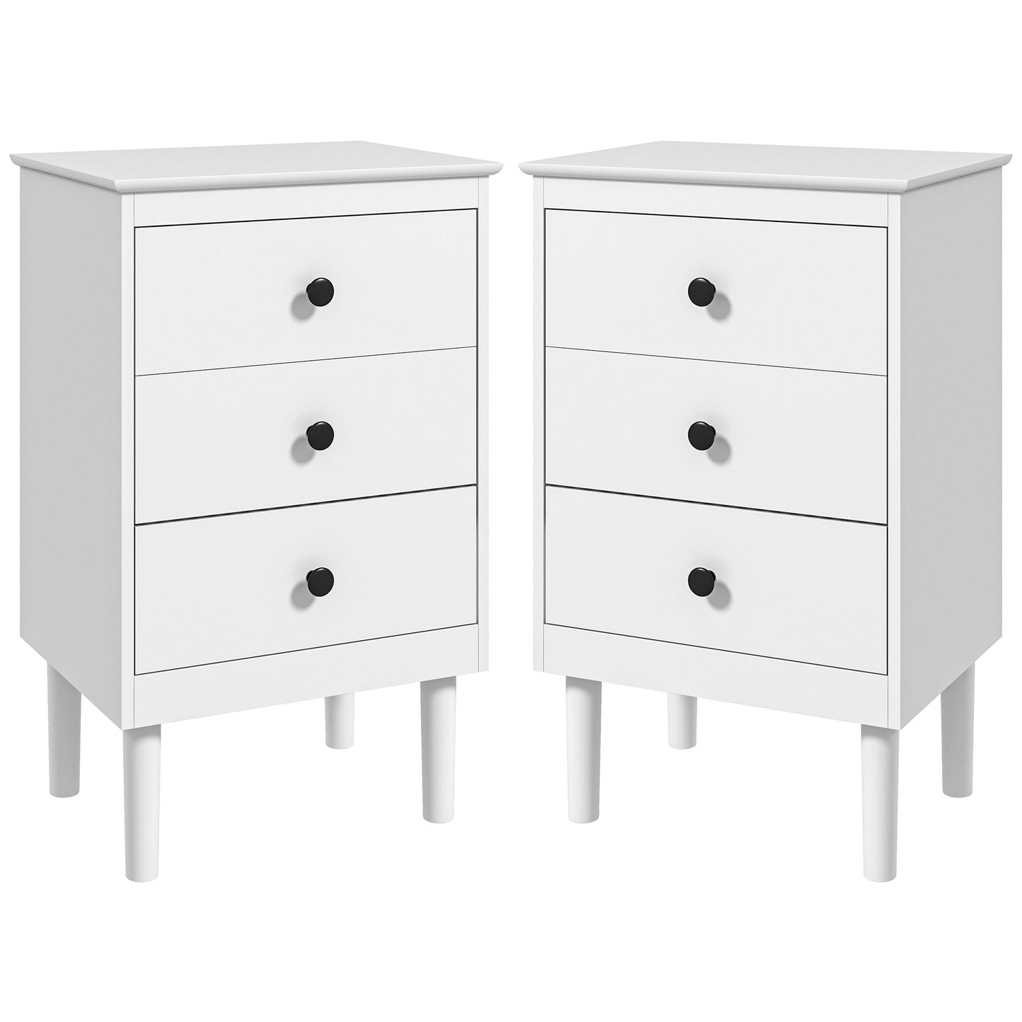 Latato Wooden White Set Of 2 Bedside Tables with 3 Drawers
