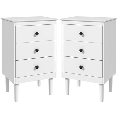 Latato Wooden White Set Of 2 Bedside Tables with 3 Drawers