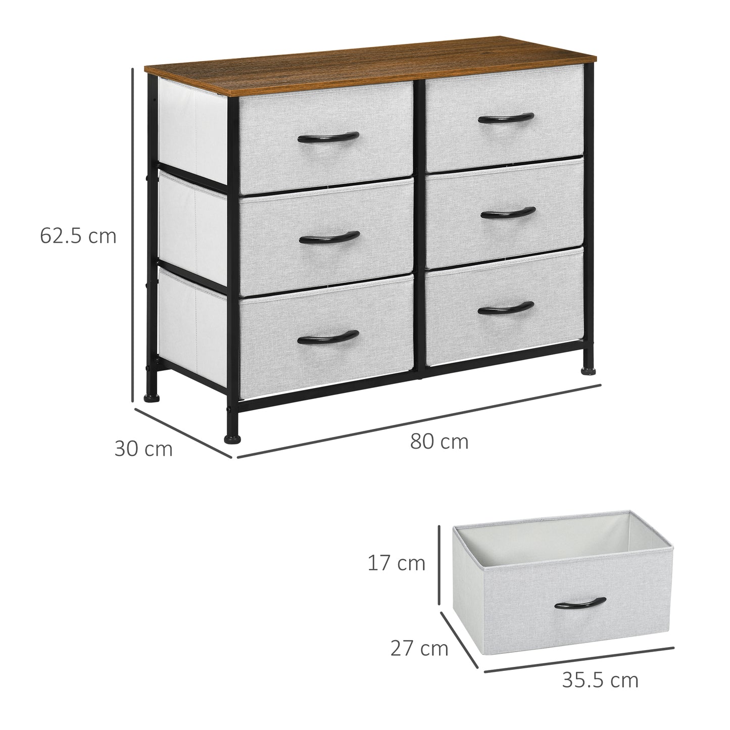 Hava Metal And Fabric Grey 6 Drawer Industrial Storage Chest With Steel Frame