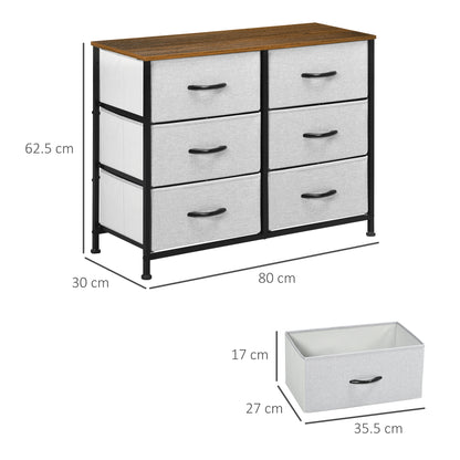 Hava Metal And Fabric Grey 6 Drawer Industrial Storage Chest With Steel Frame
