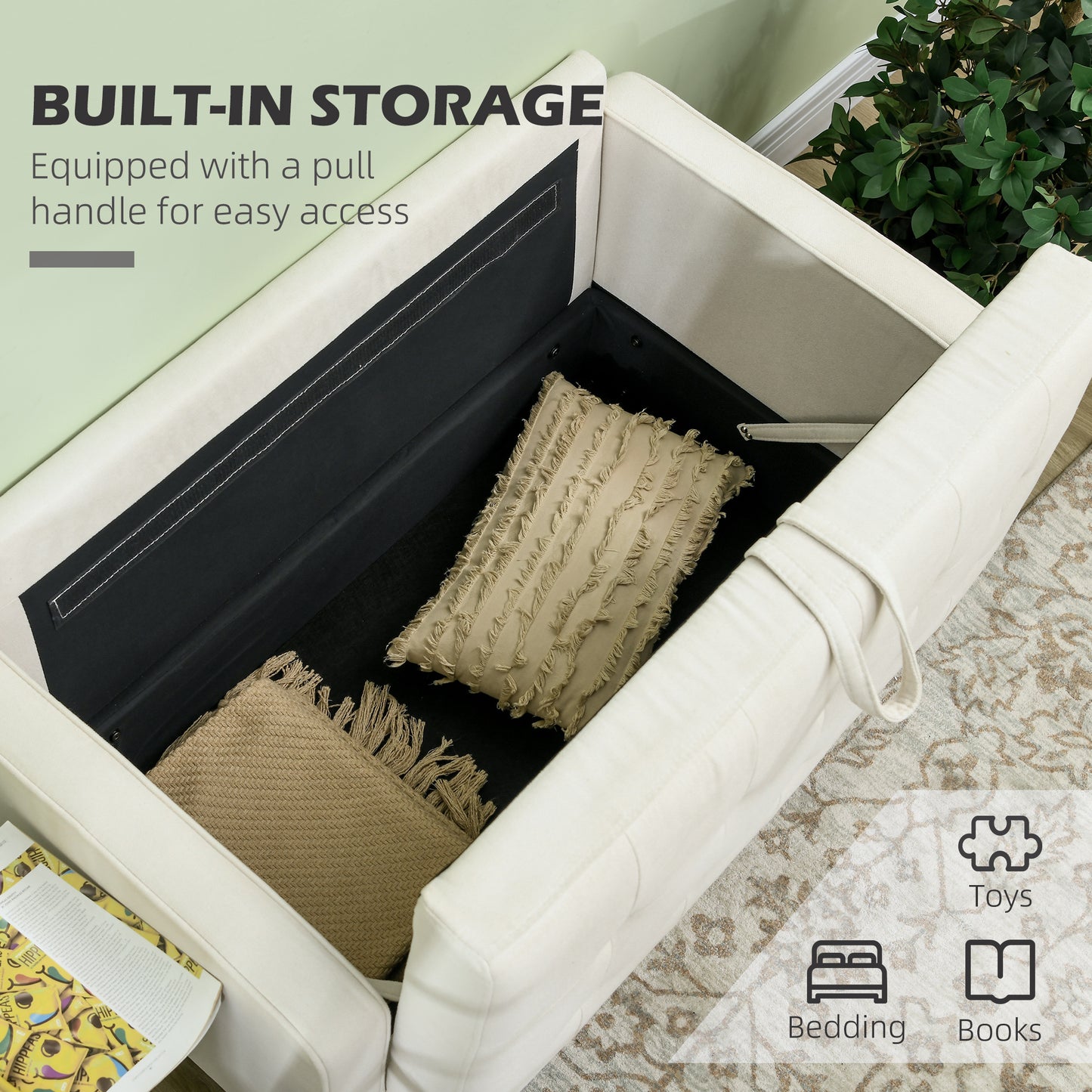 Motono Off White Compact 2 Seater Sofa With Hidden Storage Tufted Seat