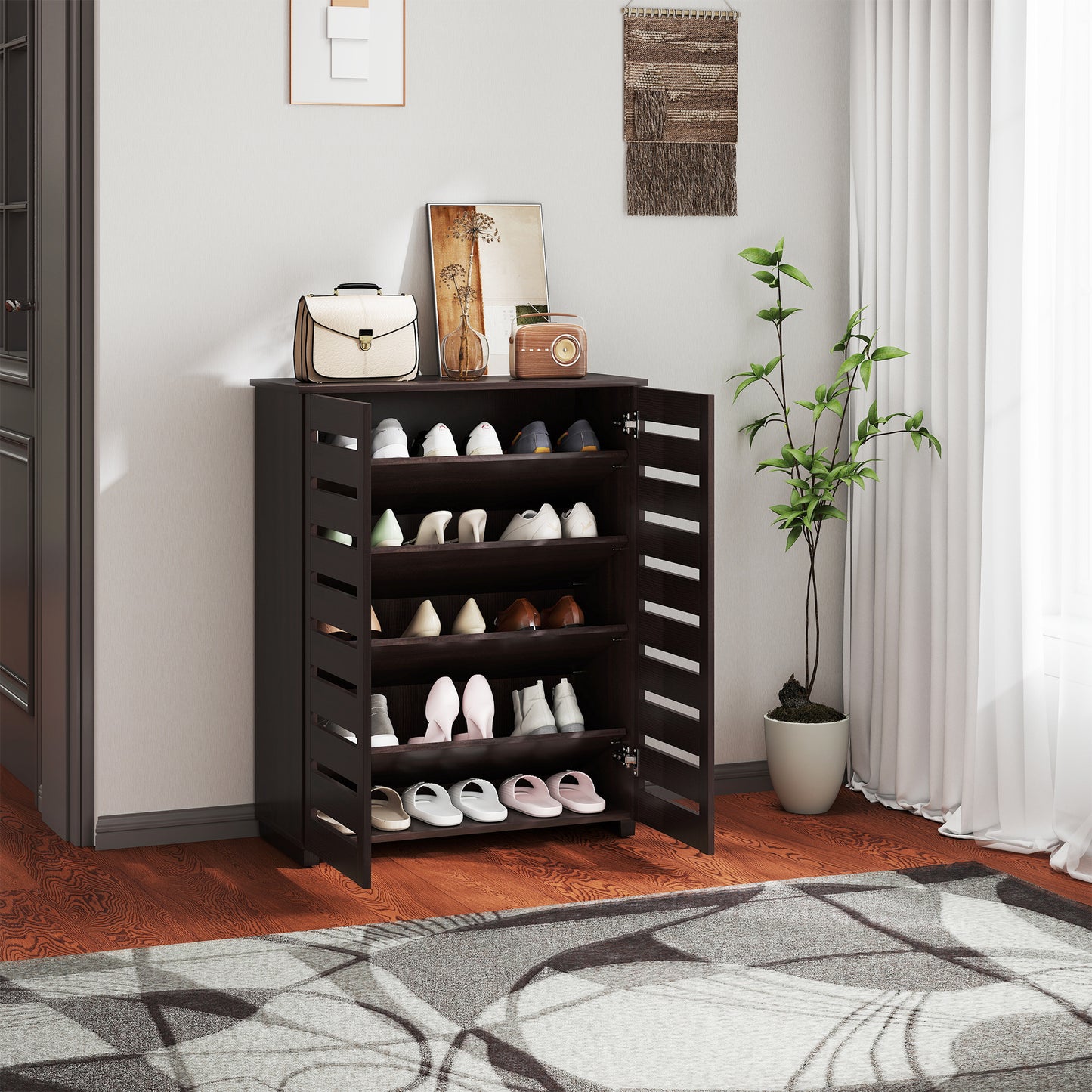 Fiseyo Wooden Wood Effect Shoe Storage Cabinet For 15 Pairs