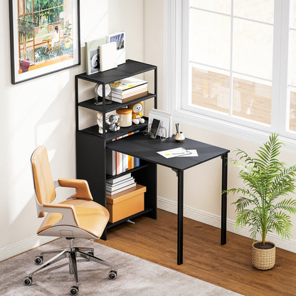 Serana 105cm Wooden Black Folding Work Table With Integrated Shelving
