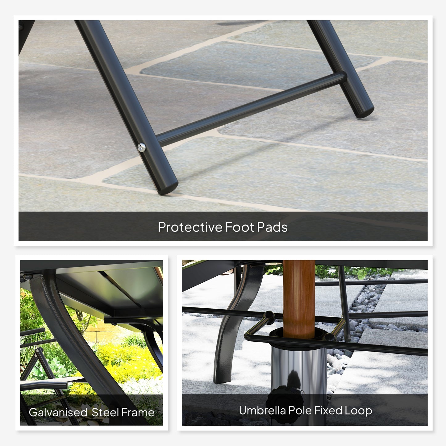 Mamoka 6 Seater Steel and Grey Mesh Outdoor Dining Set with Parasol Hole
