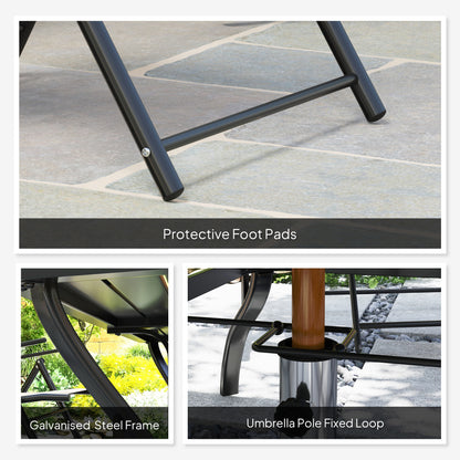 Mamoka 6 Seater Steel and Grey Mesh Outdoor Dining Set with Parasol Hole