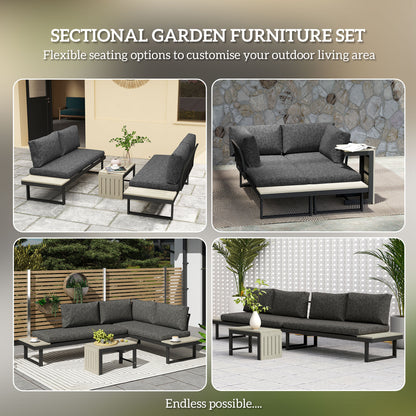 Maluki Aluminium Dark Grey 4 Seater L Shaped Garden Furniture Set With Coffee Table