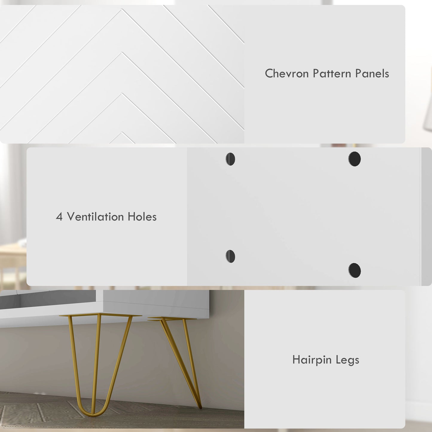 Zikase Wooden White Chevron Slim Shoe Cabinet With 4 Flip Drawers For 16 Pairs