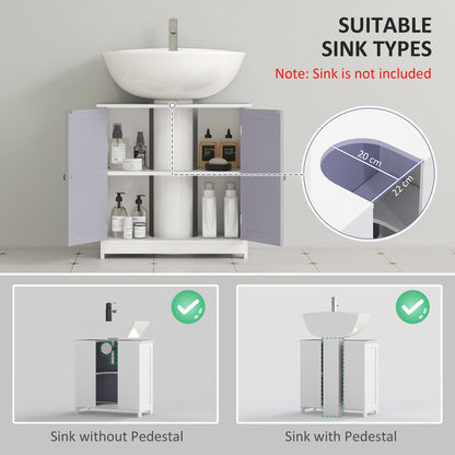 Rova Compact Under Sink Bathroom Storage Cabinet With Adjustable Shelf And Drain Cut Out White And Grey
